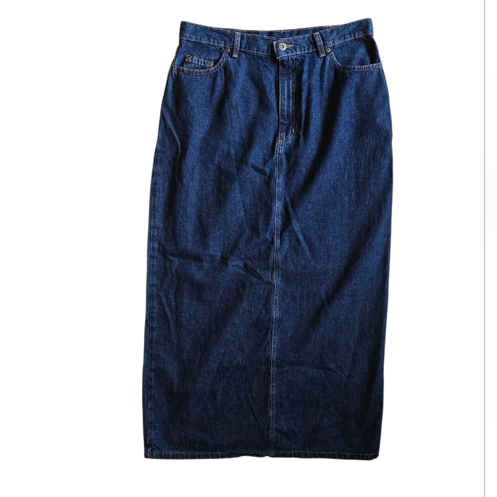 LIZ CLAIBORNE Long‎  Maxi Denim Skirt Size 14 Dark Blue Y2k Vintage 90s